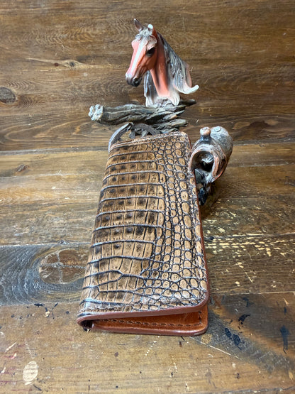 Rustic Brown crocodile belly long rodeo wallet