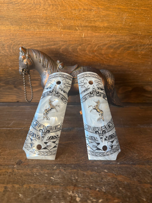 White Aztec/Silver horse Pearl grips (1911)