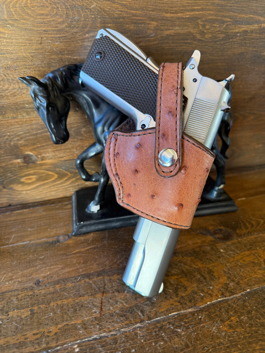 Gerbera/chrome ostrich skin compact holsters. (1911)