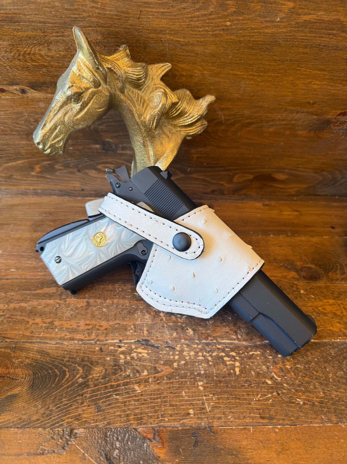 White/ Black ostrich skin compact holsters (1911)