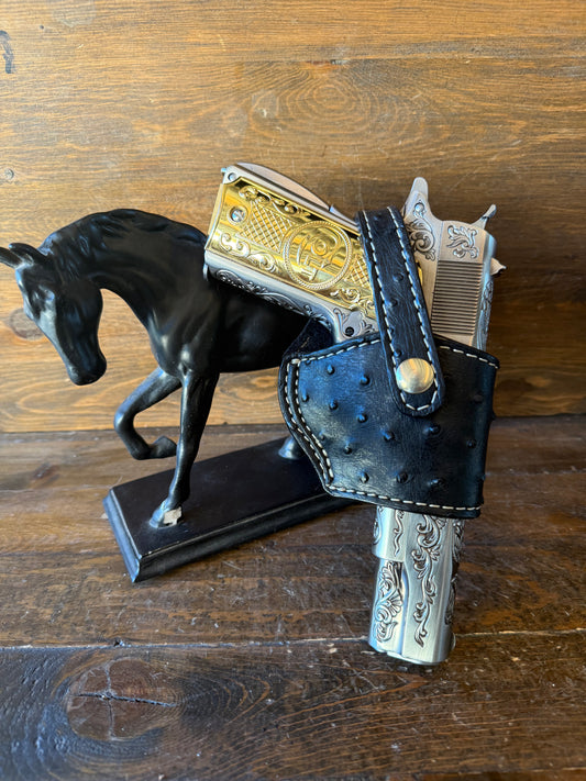 Black/gold ostrich skin compact holster (1911)