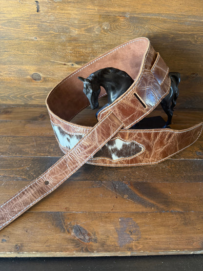 Brown cowhide guitar strap