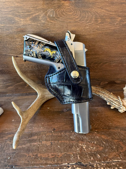 Black/gold alligator belly skin compact holster (1911)