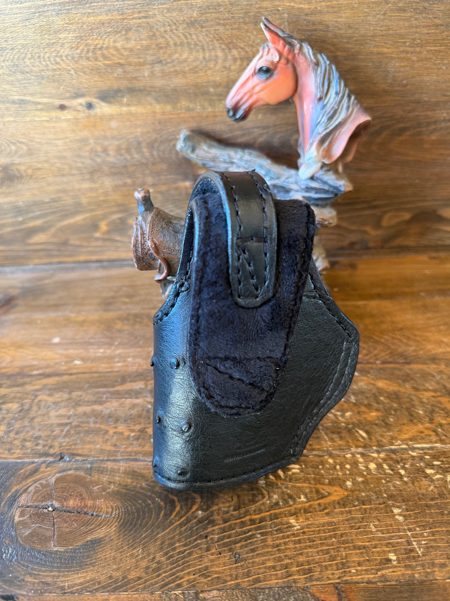 Black Compact ostrich skin holster. (1911). Open Trigger
