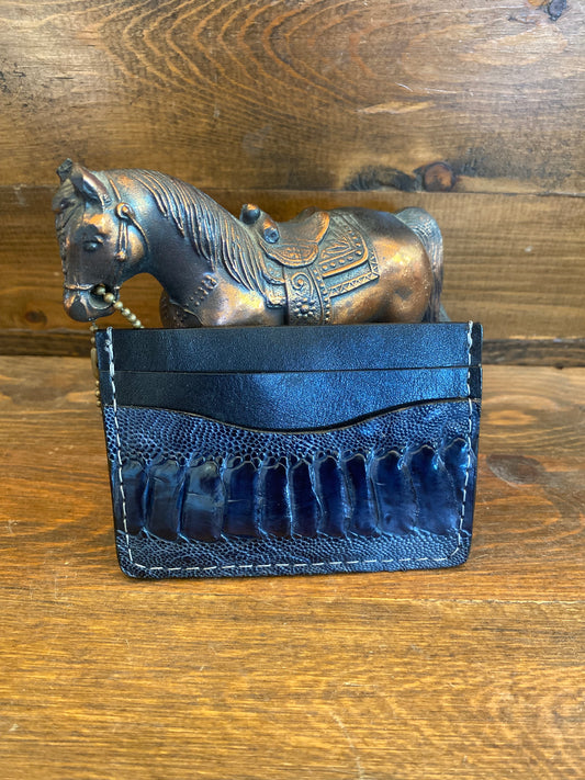 Dark blue ostrich leg cardholder