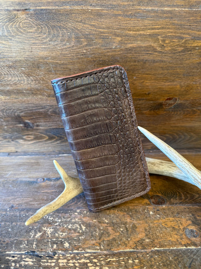 Chocolate Brown Crocodile Belly Rodeo long Wallet