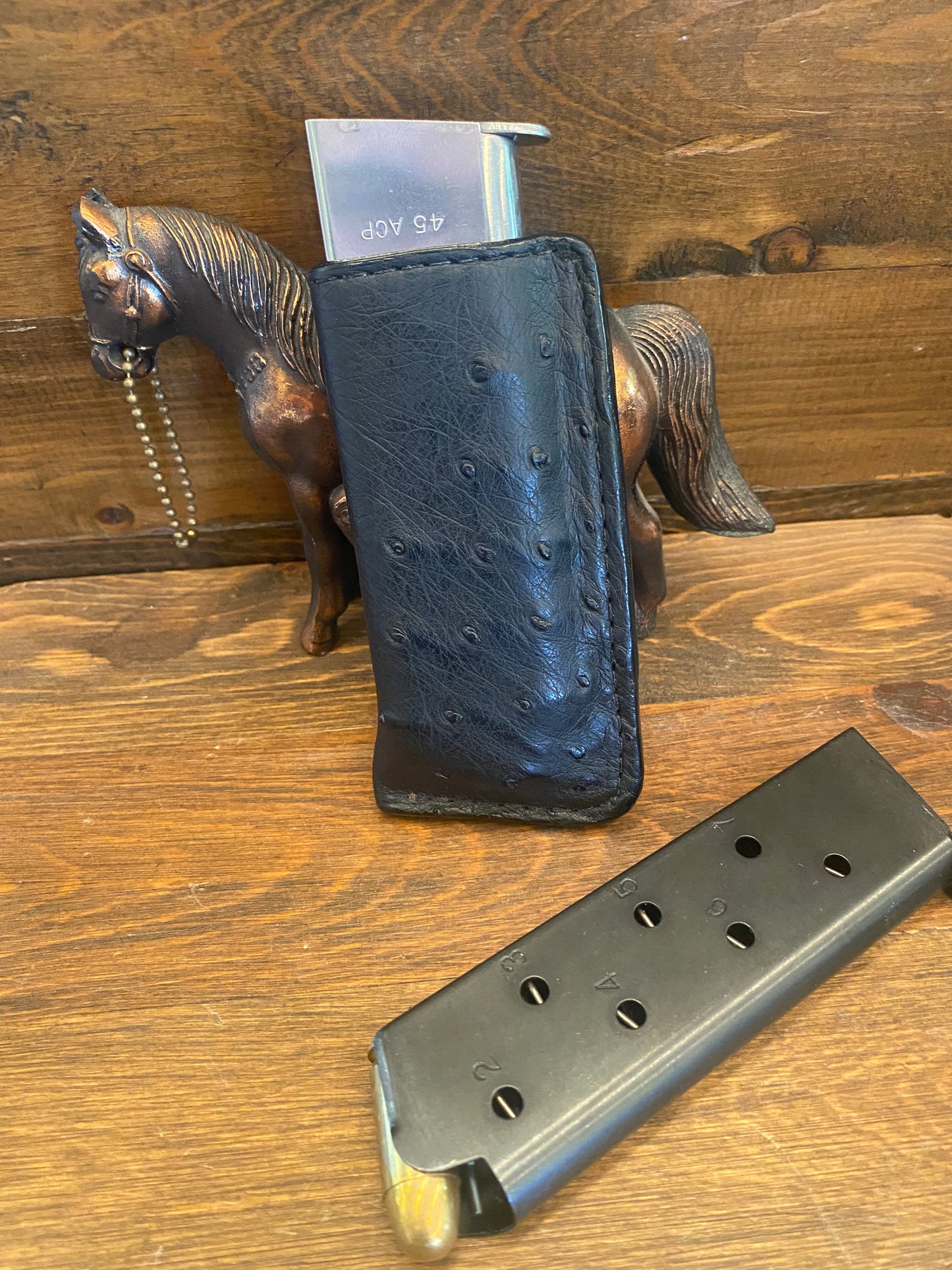 Black Ostrich skin single magazine holster (1911)