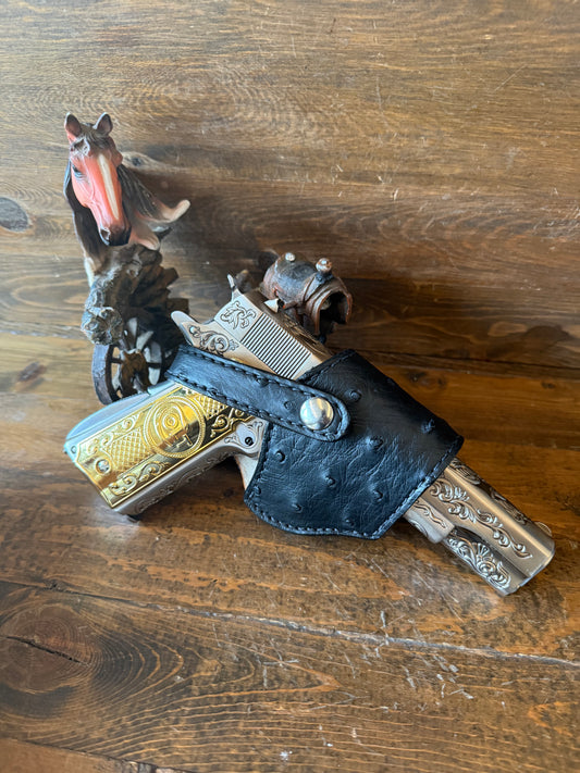 Deluxe black/chrome ostrich compact holster. Sheep Shearling int. (1911)