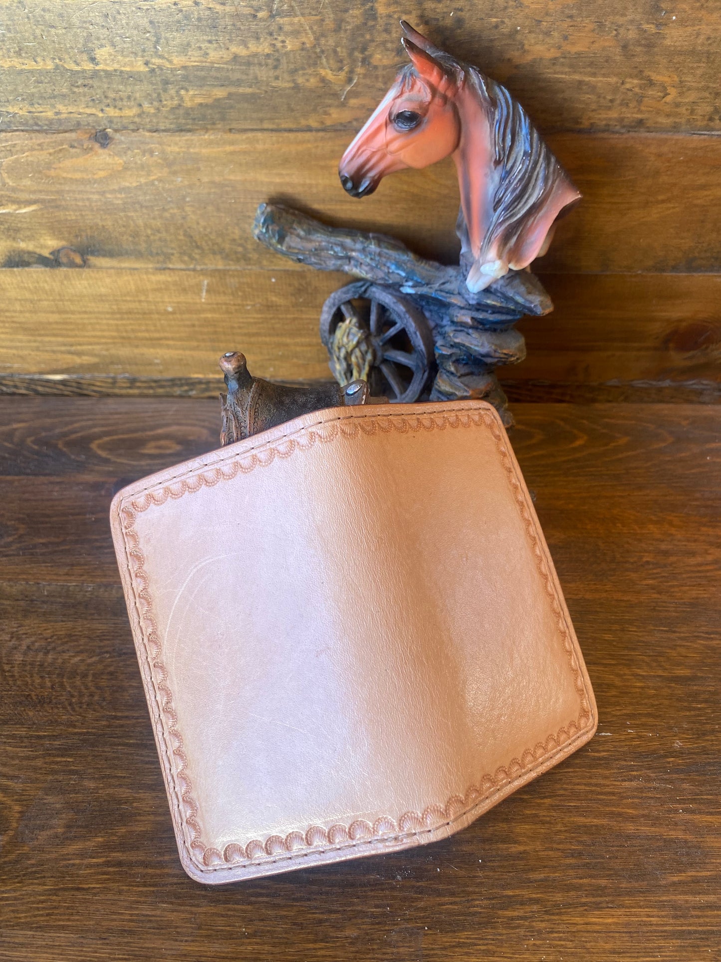 Veg tan stamped compact wallet