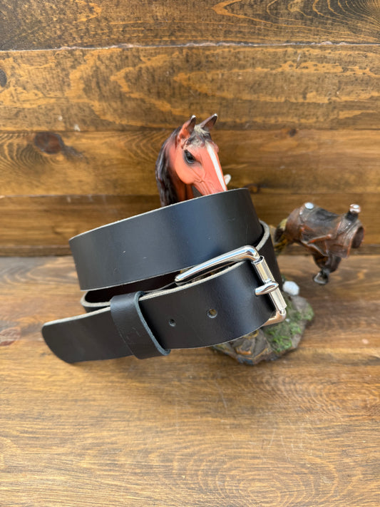 Black/ Black veg tan leather belt