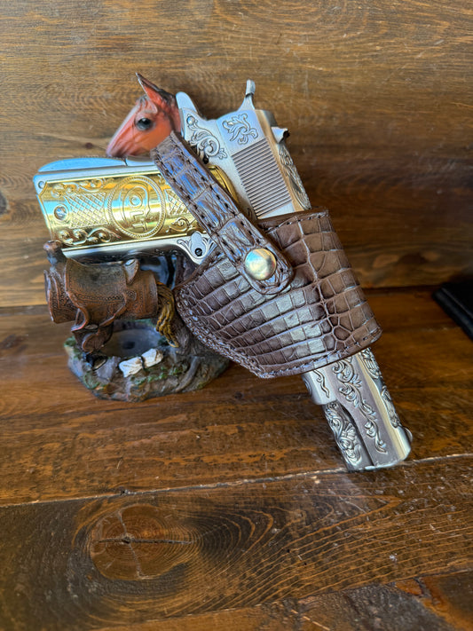 Brown/gold Crocodile belly compact holster (1911)