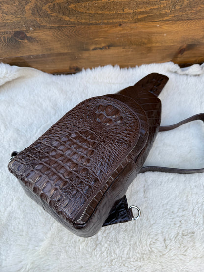 Brown Crocodile skin Deluxe sling bag