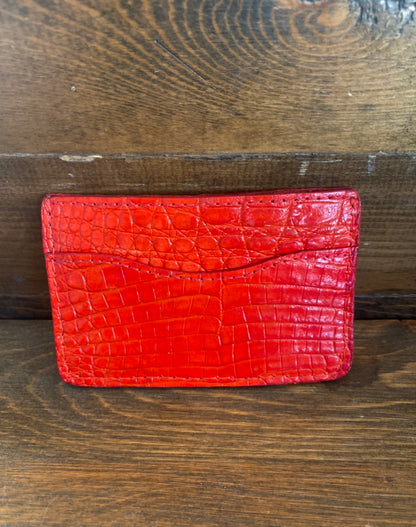 Red full crocodile cardholder