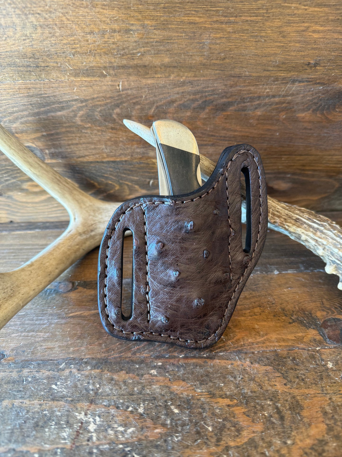 Dark Brown ostrich skin pocket knife sheath