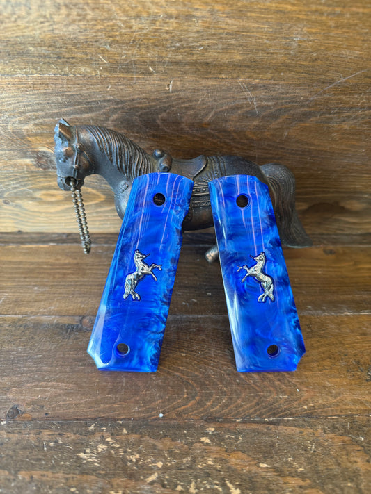 Blue Pearl w/Silver Horse 1911 Grips