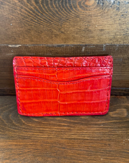 Red full crocodile cardholder