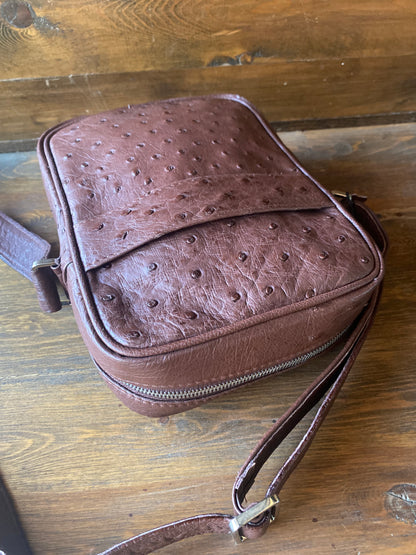 Brown ostrich crossbody bag