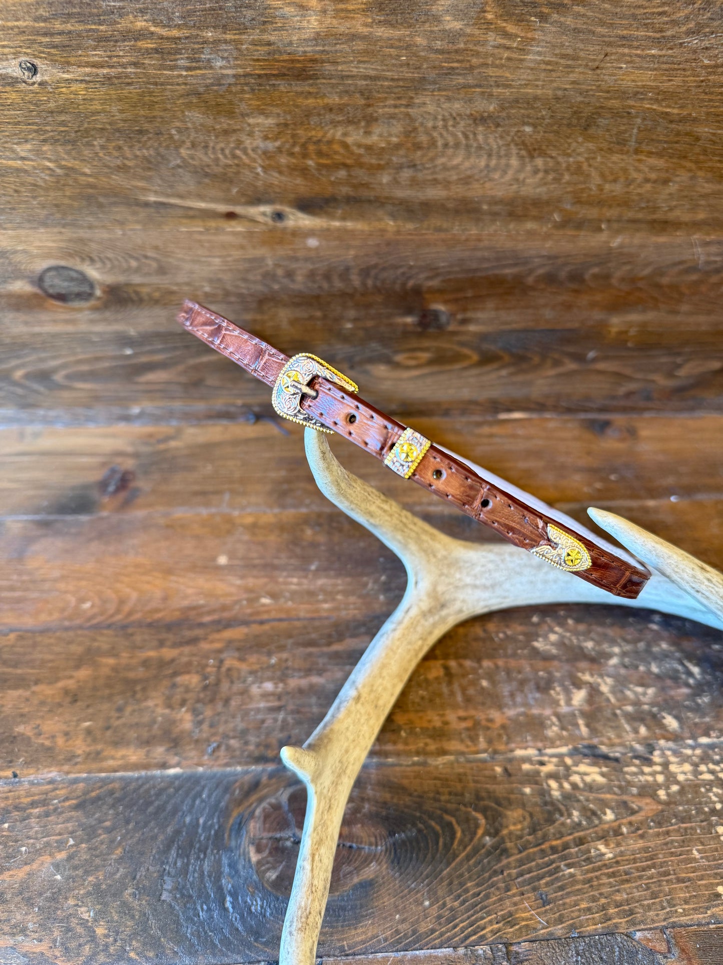 Brown crocodile/caiman skin Hatband