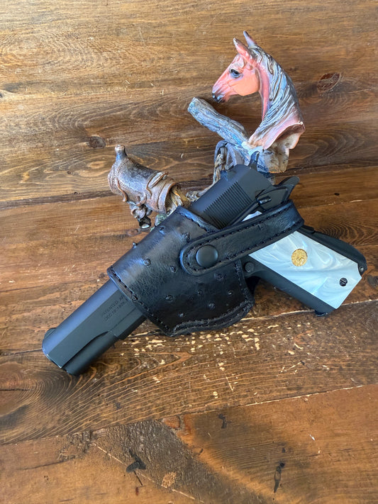 Black Ostrich skin compact holster (1911) -Left