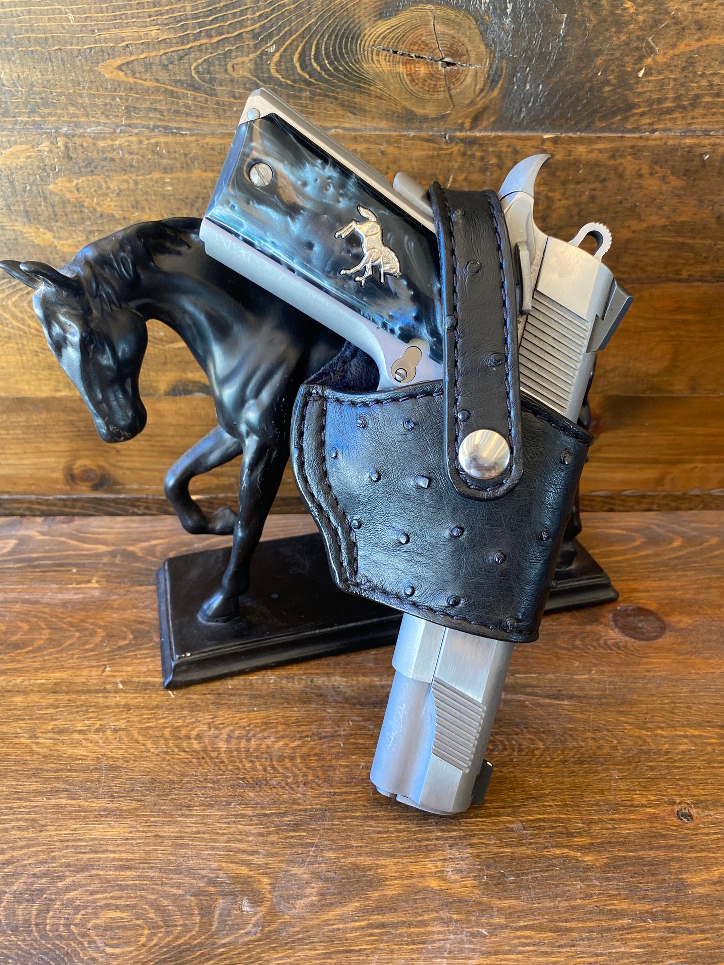 Black/Chrome ostrich skin compact holster (1911)