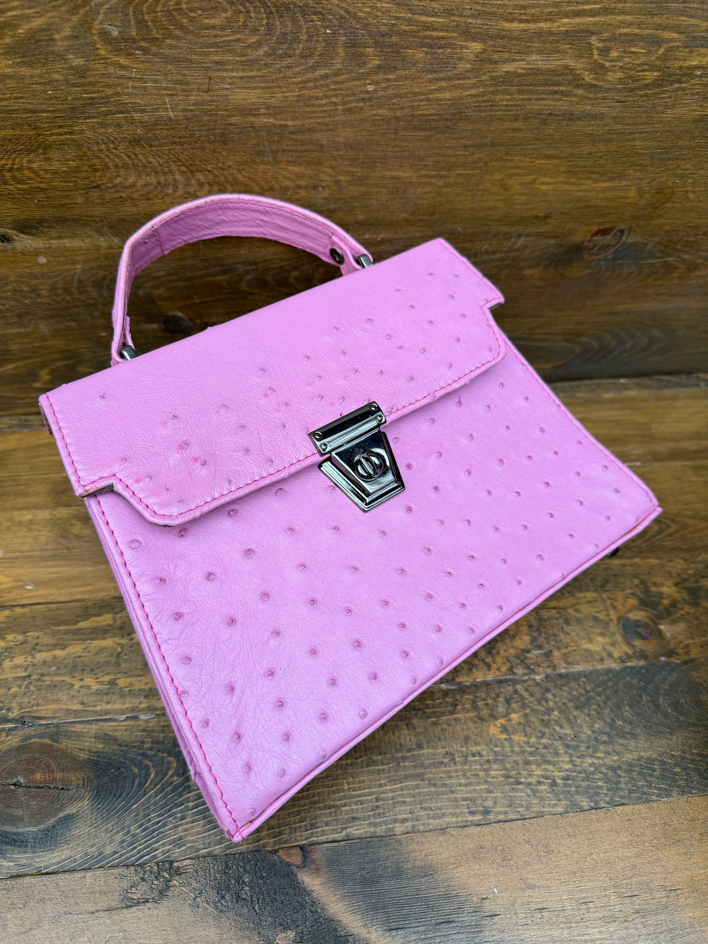 Pink Ostrich skin handbag