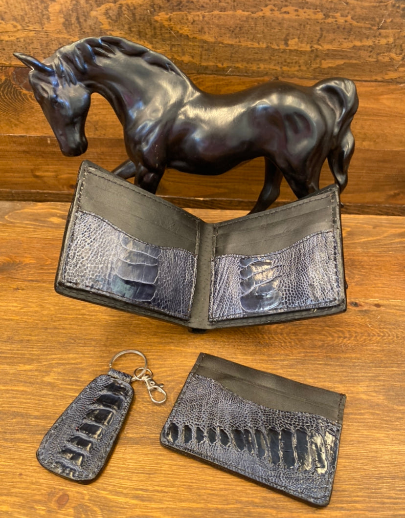 Dark blue ostrich leg wallet set