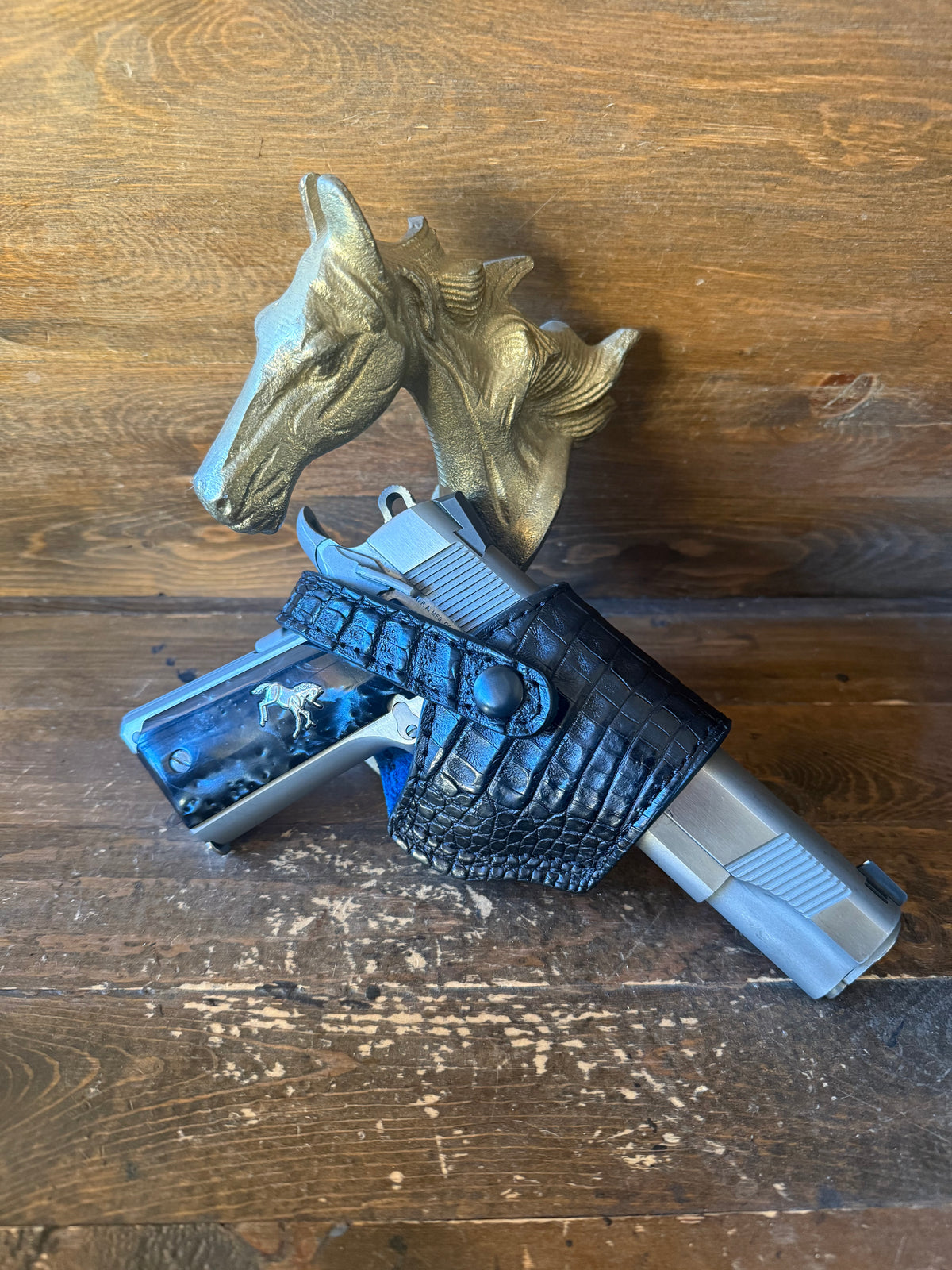 Black/Blue crocodile belly compact holster ( 1911, High Power )