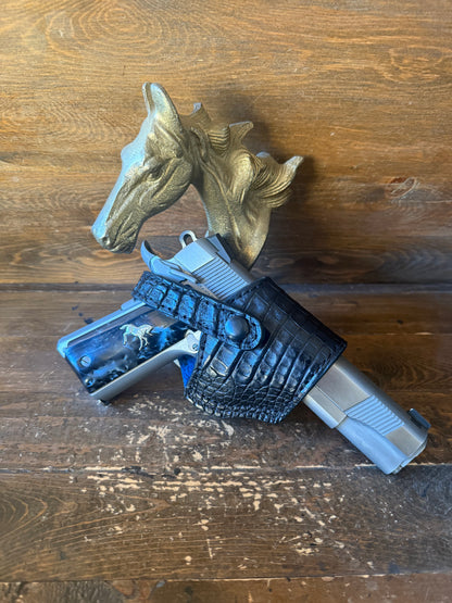 Black/Blue crocodile belly compact holster ( 1911, High Power )