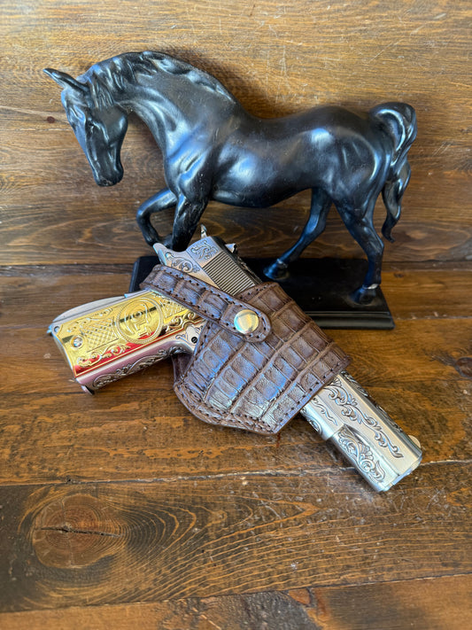 Brown/gold Crocodile belly compact holster (1911)