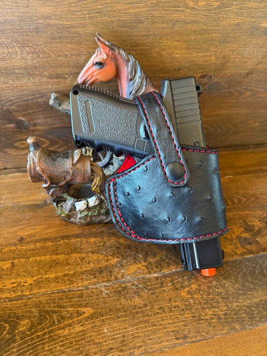 Black/Red Ostrich skin compact holster (Glock)