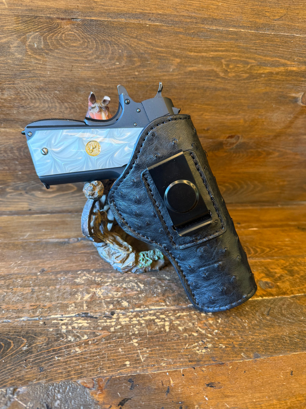 IWB Black ostrich Deluxe holster / Sheep Shearling interior (1911)