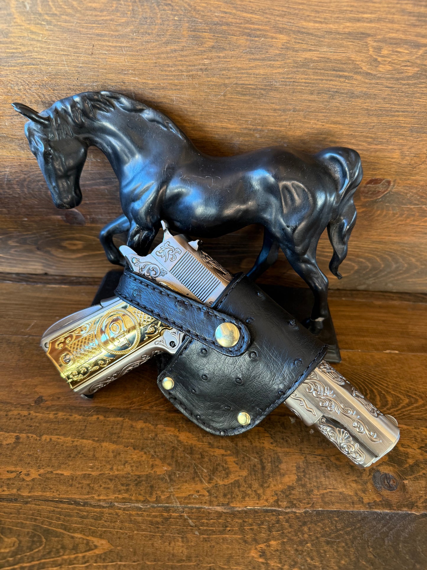 Black/Gold. Ostrich skin luxury compact holster (1911)