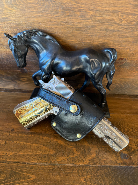 Black/Gold. Ostrich skin luxury compact holster (1911)