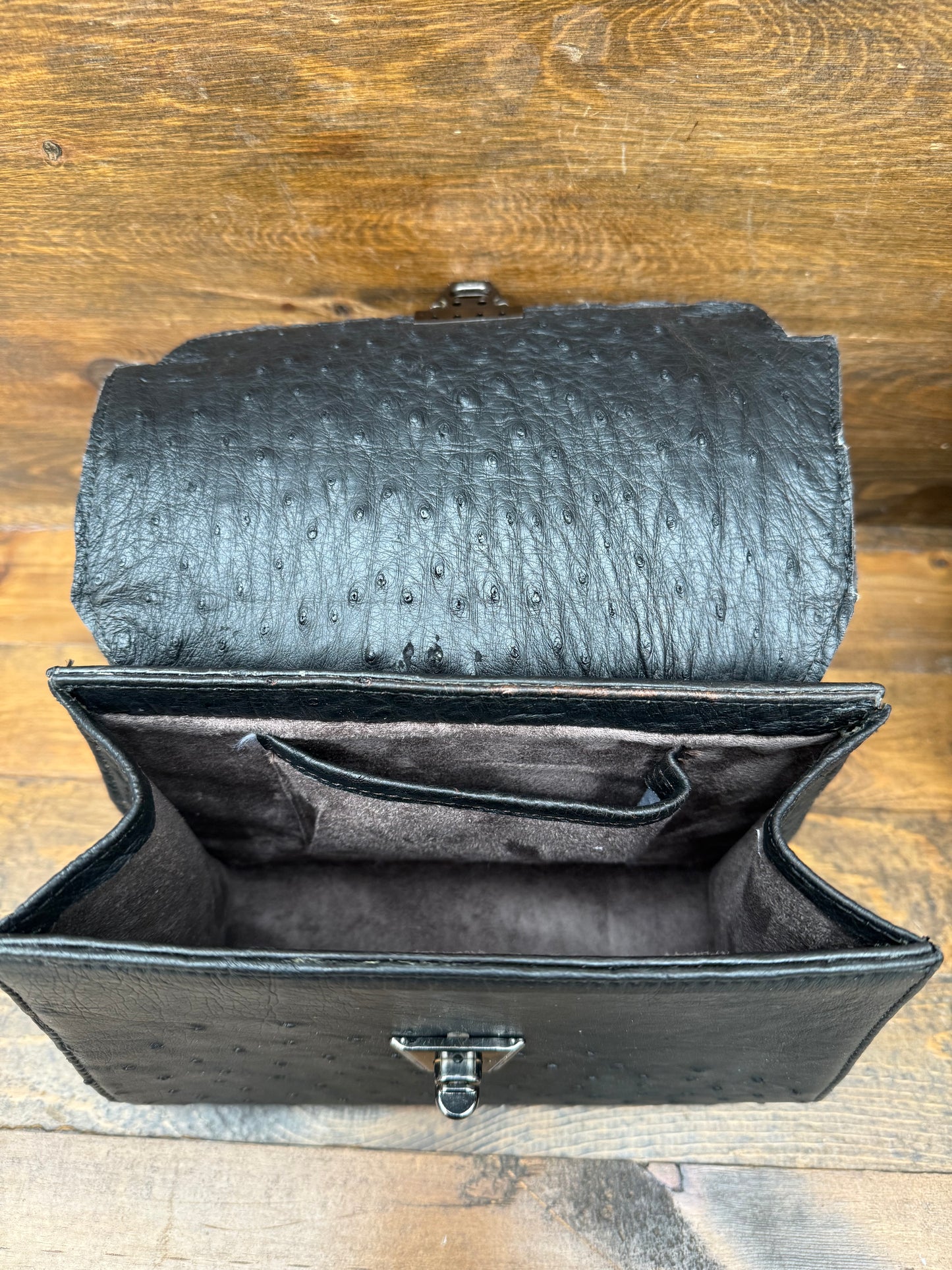 Black ostrich skin handbag