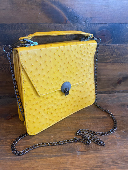 Yellow Ostrich women’s handbag w/chain