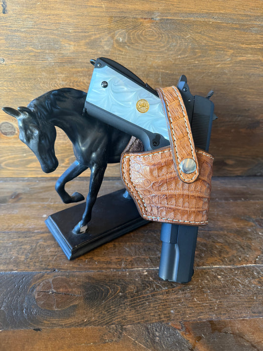Honey/Chrome crocodile skin compact holster (1911)