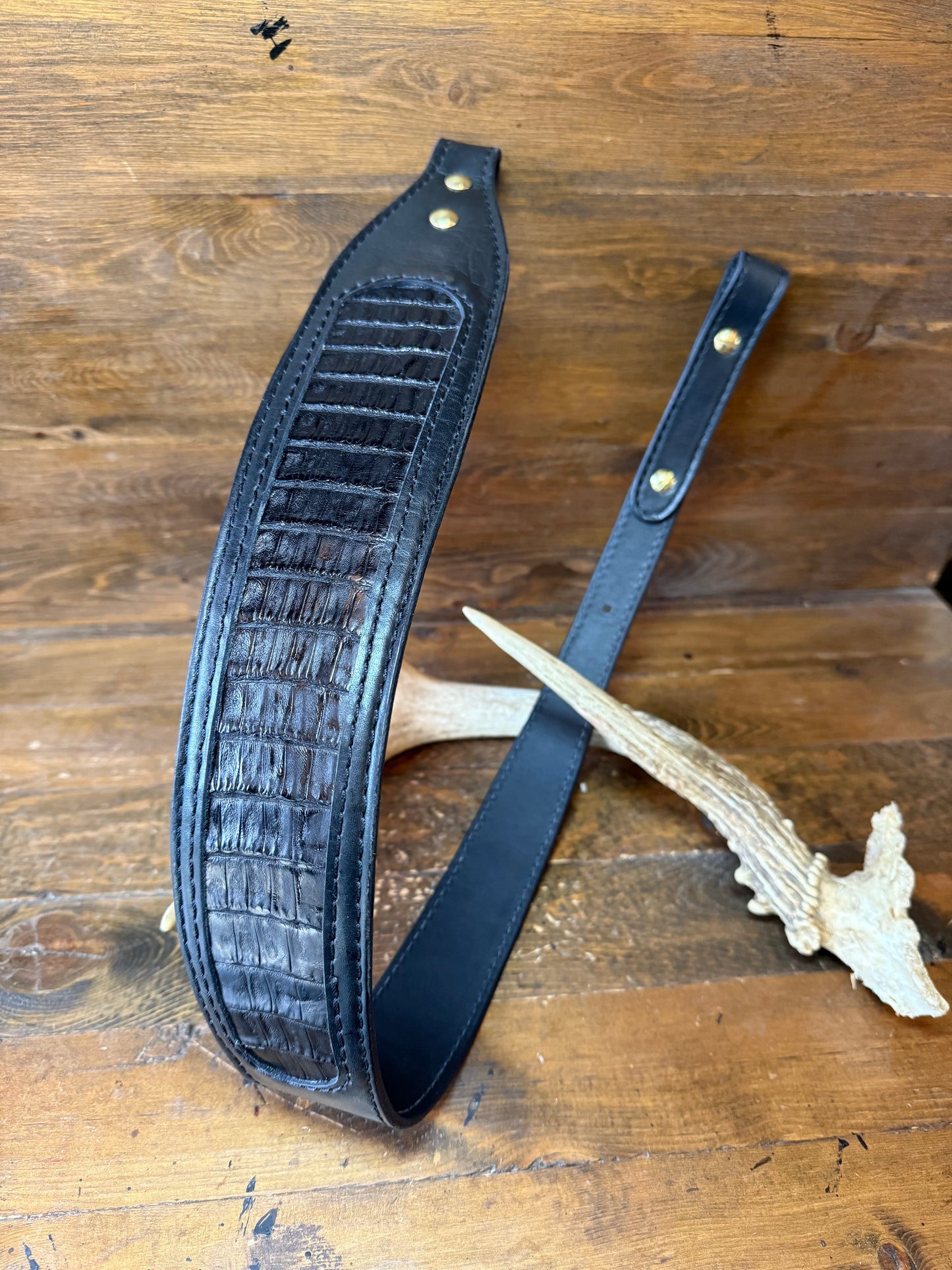 Black crocodile skin rifle sling
