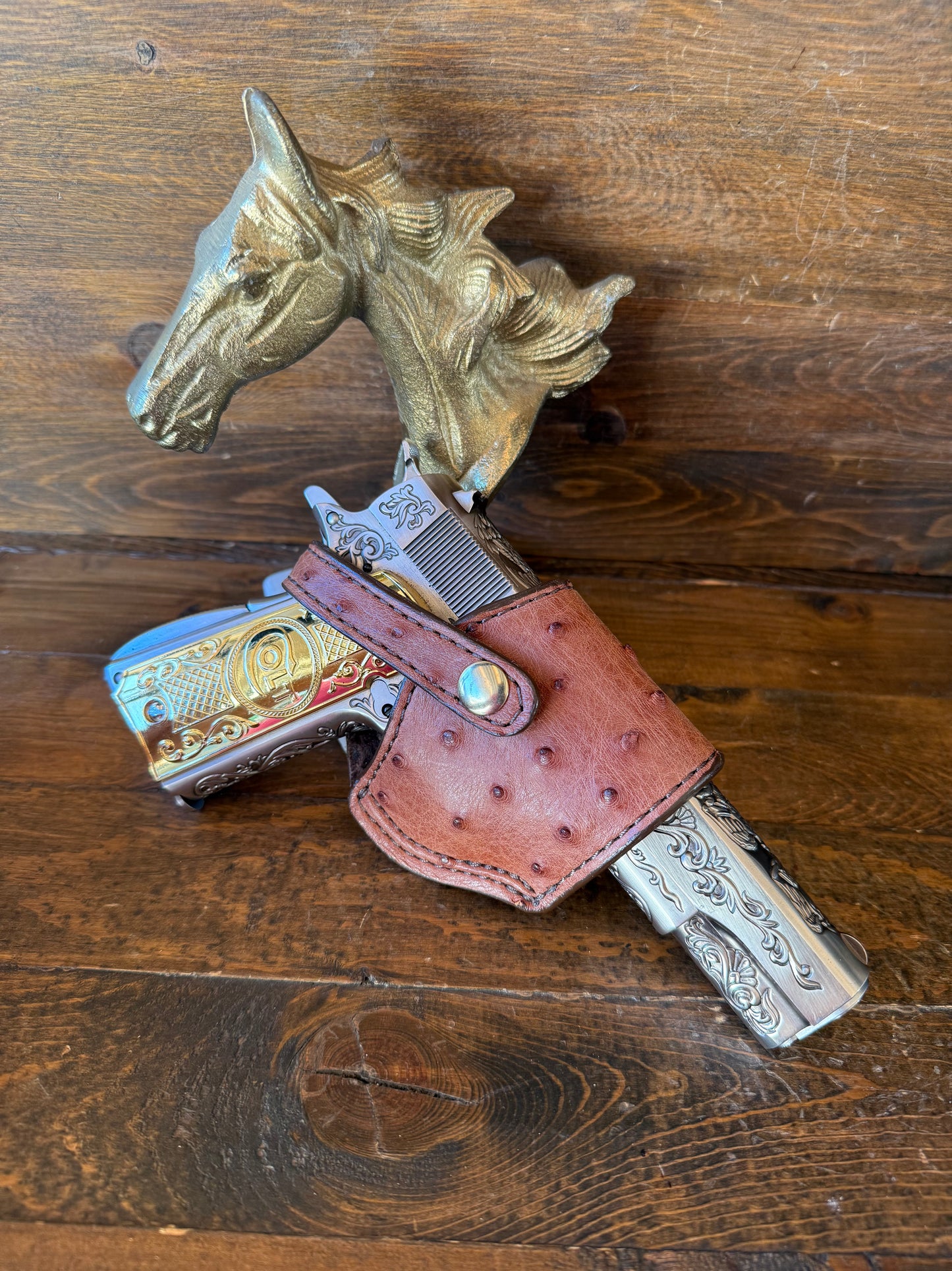 Gerbera/gold ostrich skin compact holster (1911)
