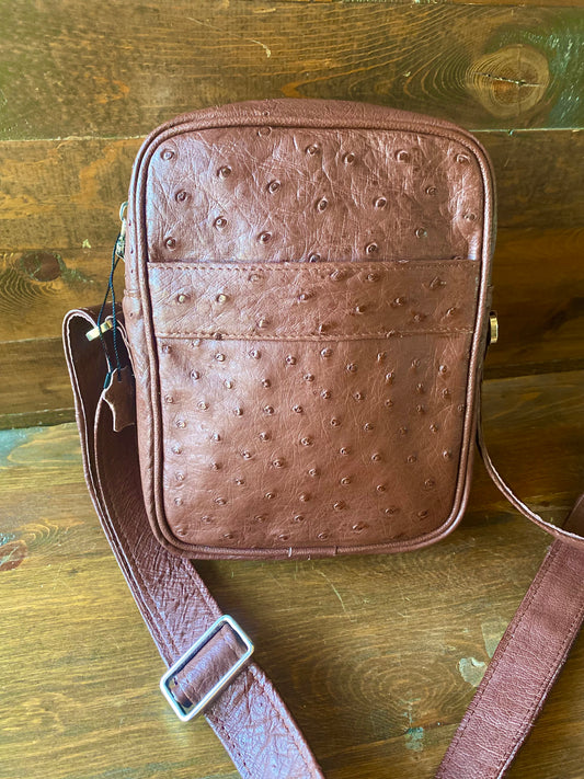 Brown ostrich crossbody bag