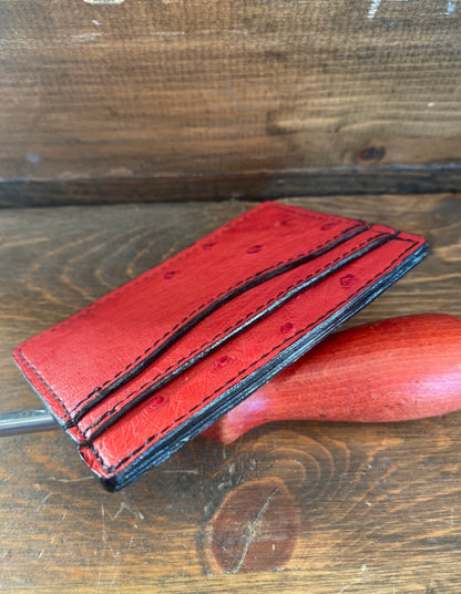 Red full ostrich skin cardholder