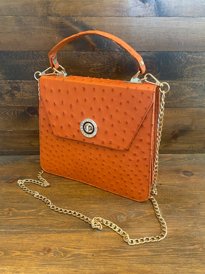 Coñac ostrich luxury handbag w/chain strap