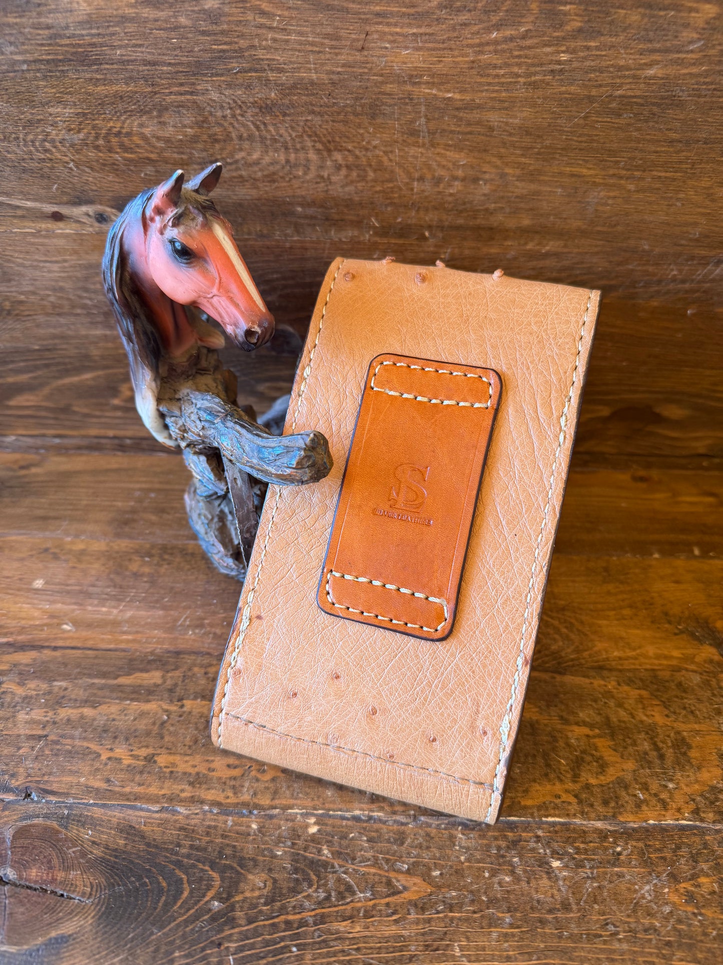 Honey color ostrich skin cellphone holster