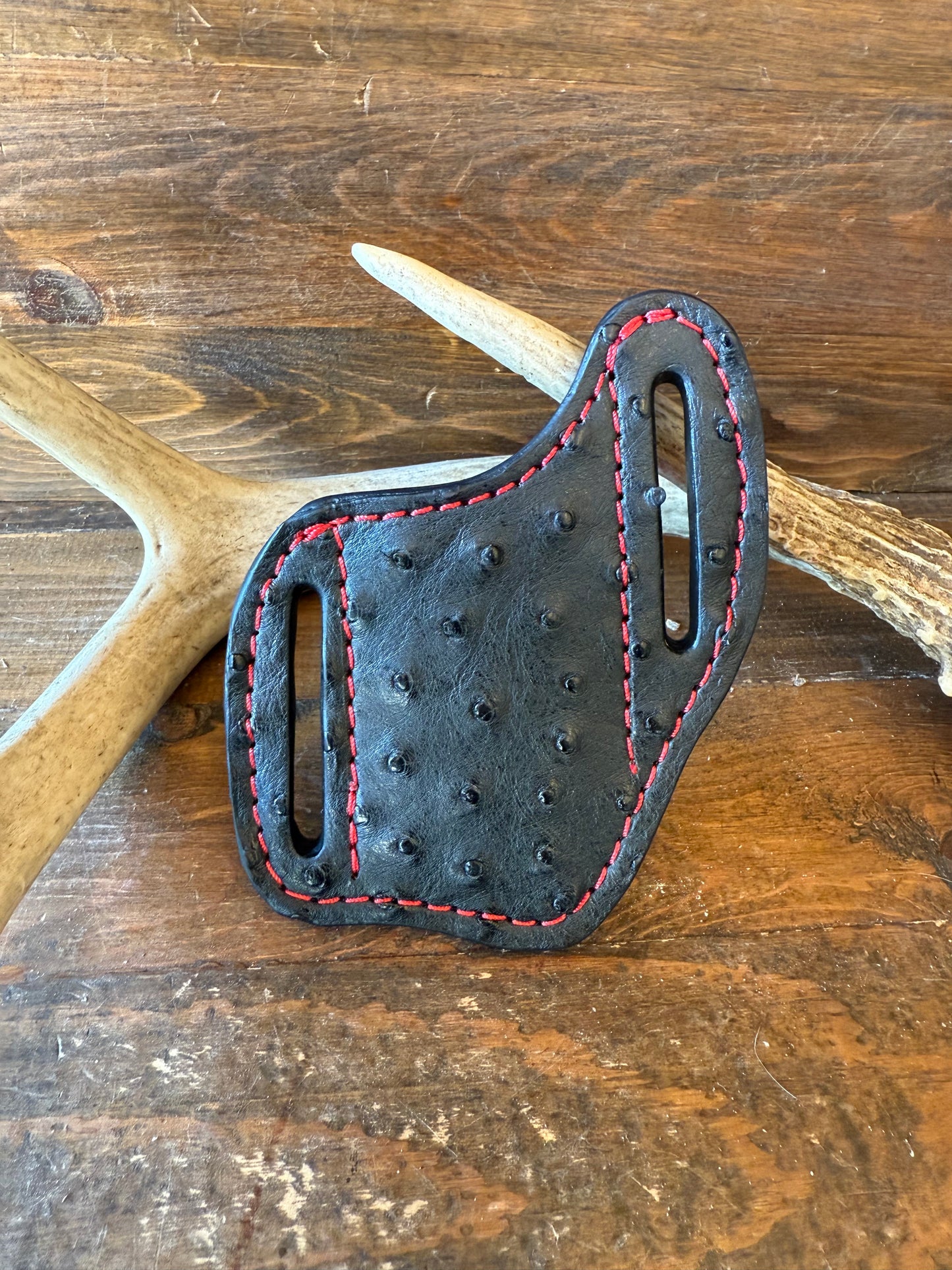 Black/red ostrich skin knife sheath