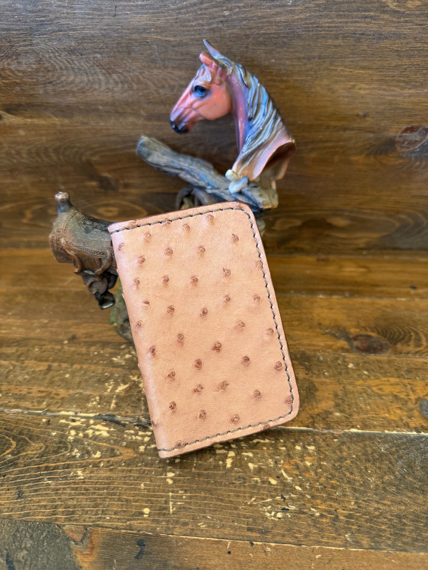 Almond ostrich skin compact wallet