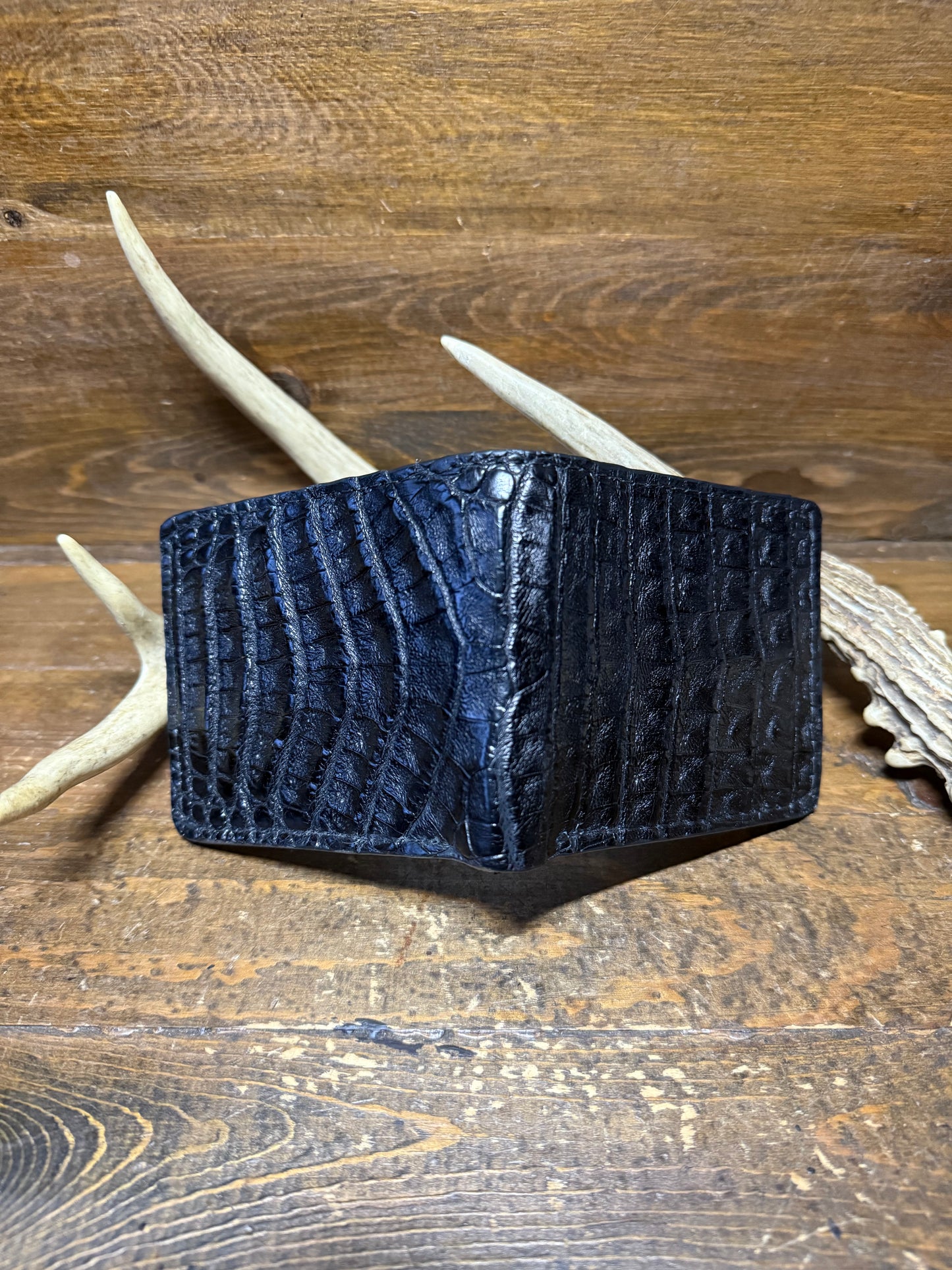 Black crocodile/caiman skin bifold wallet