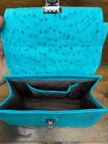 Turquoise Blue Ostrich skin handbag