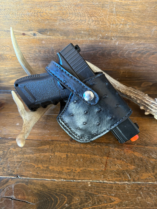 Black/Chrome ostrich compact holster ( Glock )