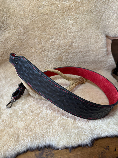 Black/Red ostrich skin luxury rifle sling