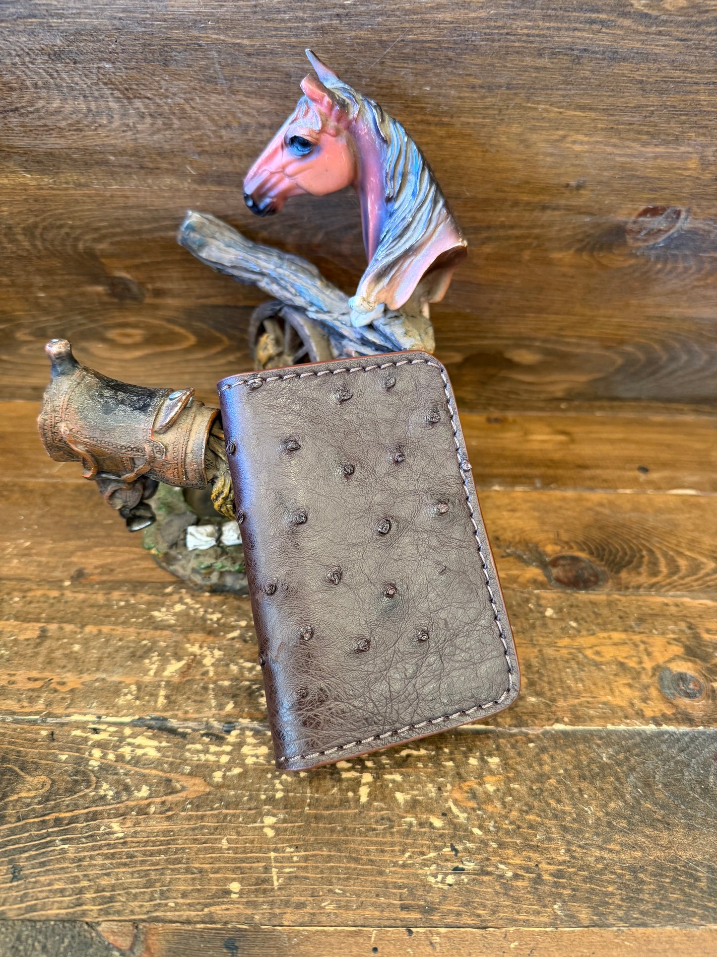 Dark brown ostrich skin compact wallet