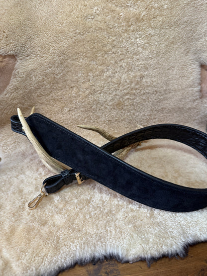 Black/gold crocodile Hornback luxury rifle sling